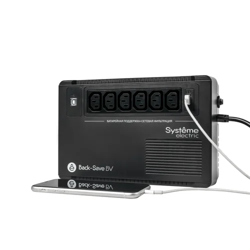 ИБП Back-Save BV Systeme Electric 800 ВА, автоматическая регулировка напряжения, 6 розеток С13, 230 В, 1 USB Type-A