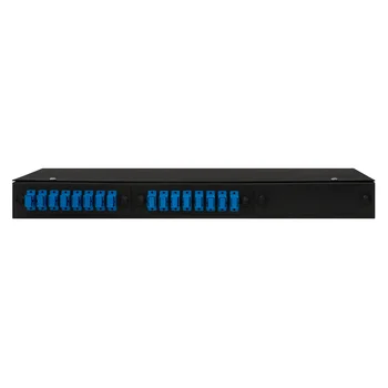 Кросс оптический 19" (ШКОС) укомплектованный на 16 SC портов, черный (комплект с розетками и пигтейлами)