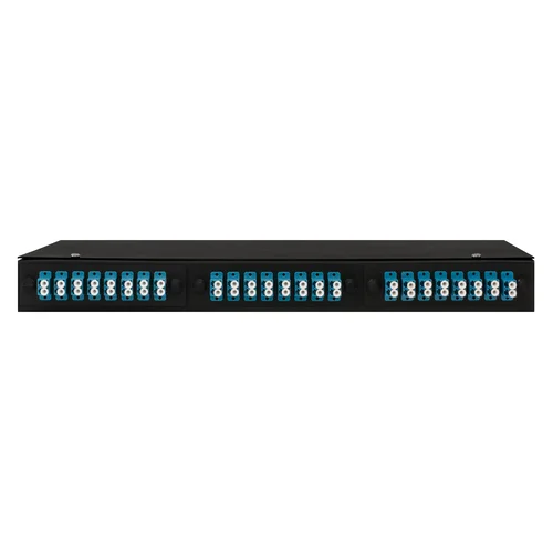 Кросс оптический 19" (ШКОС) укомплектованный на 48 LC портов, черный (комплект с розетками)