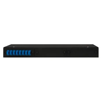 Кросс оптический 19" (ШКОС) укомплектованный на 8 SC портов, черный (комплект с розетками и пигтейлами)