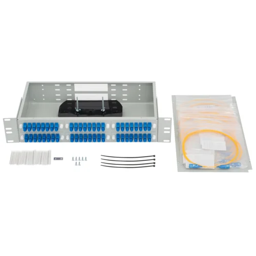 Кросс оптический 19" (ШКОС) укомплектованный на 48 SC портов (комплект с розетками и пигтейлами)